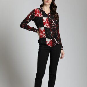 NWT APNY Abstract Brushstroke Patterns - Button Up Top With Roll Up Tab Sleeve M